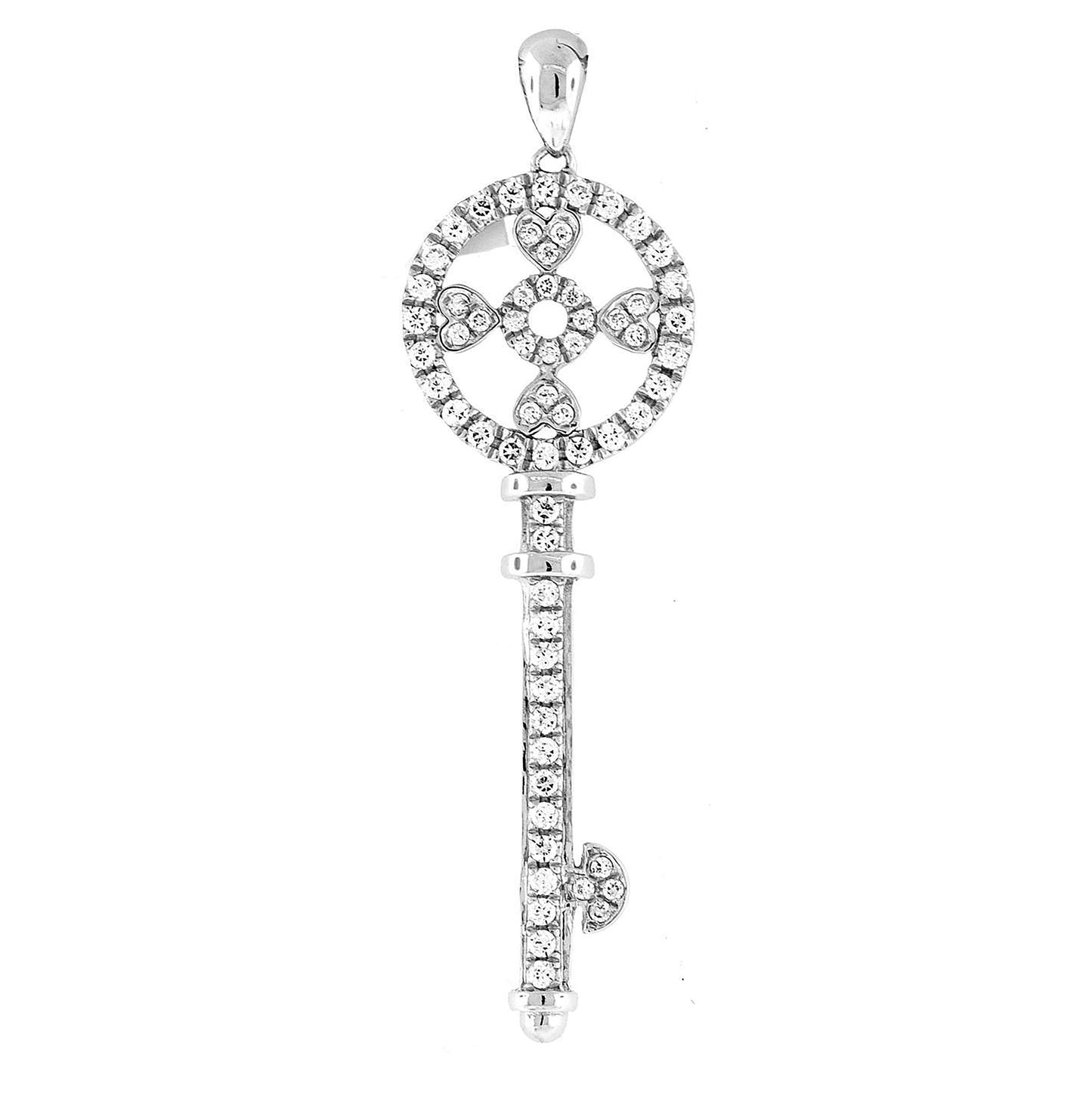 Sterling Silver Womens Cubic-Zirconia Key Charm Pendant