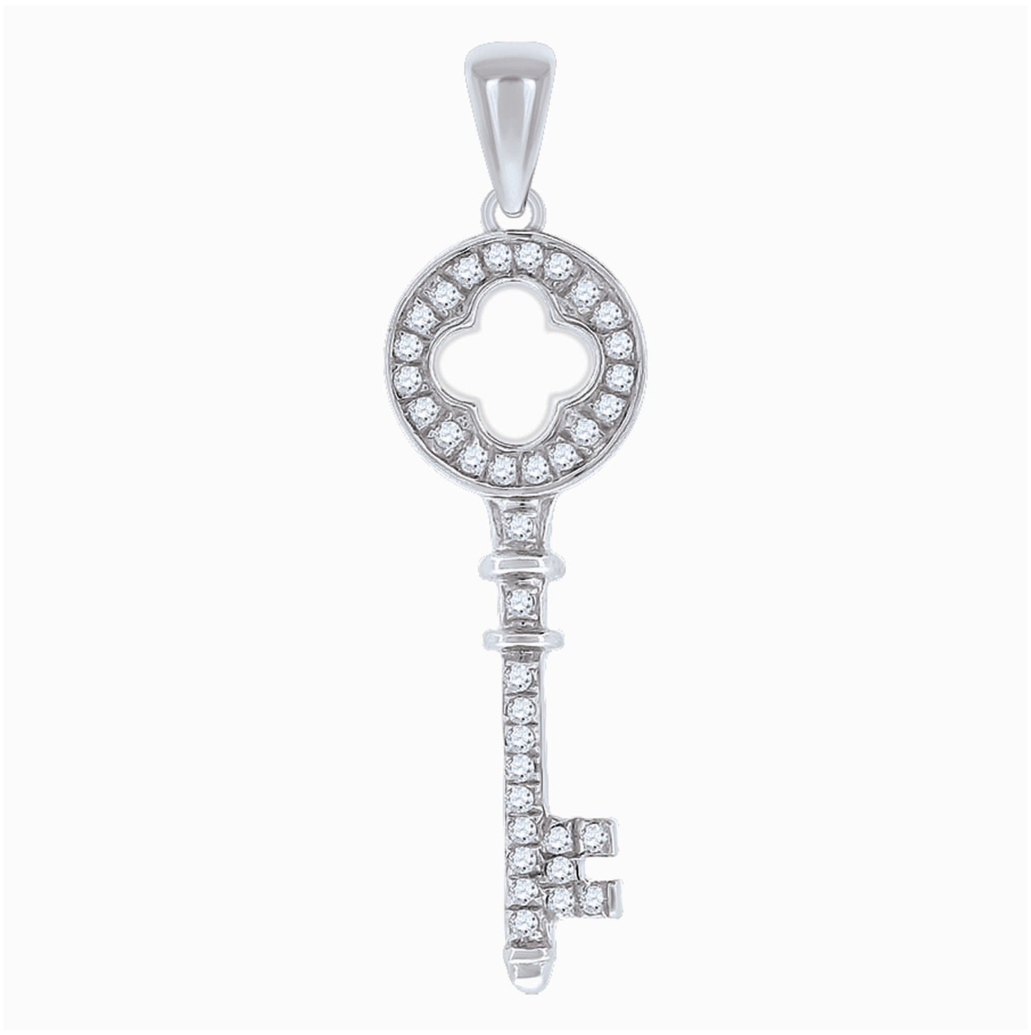Sterling Silver Womens Cubic-Zirconia Key Charm Pendant