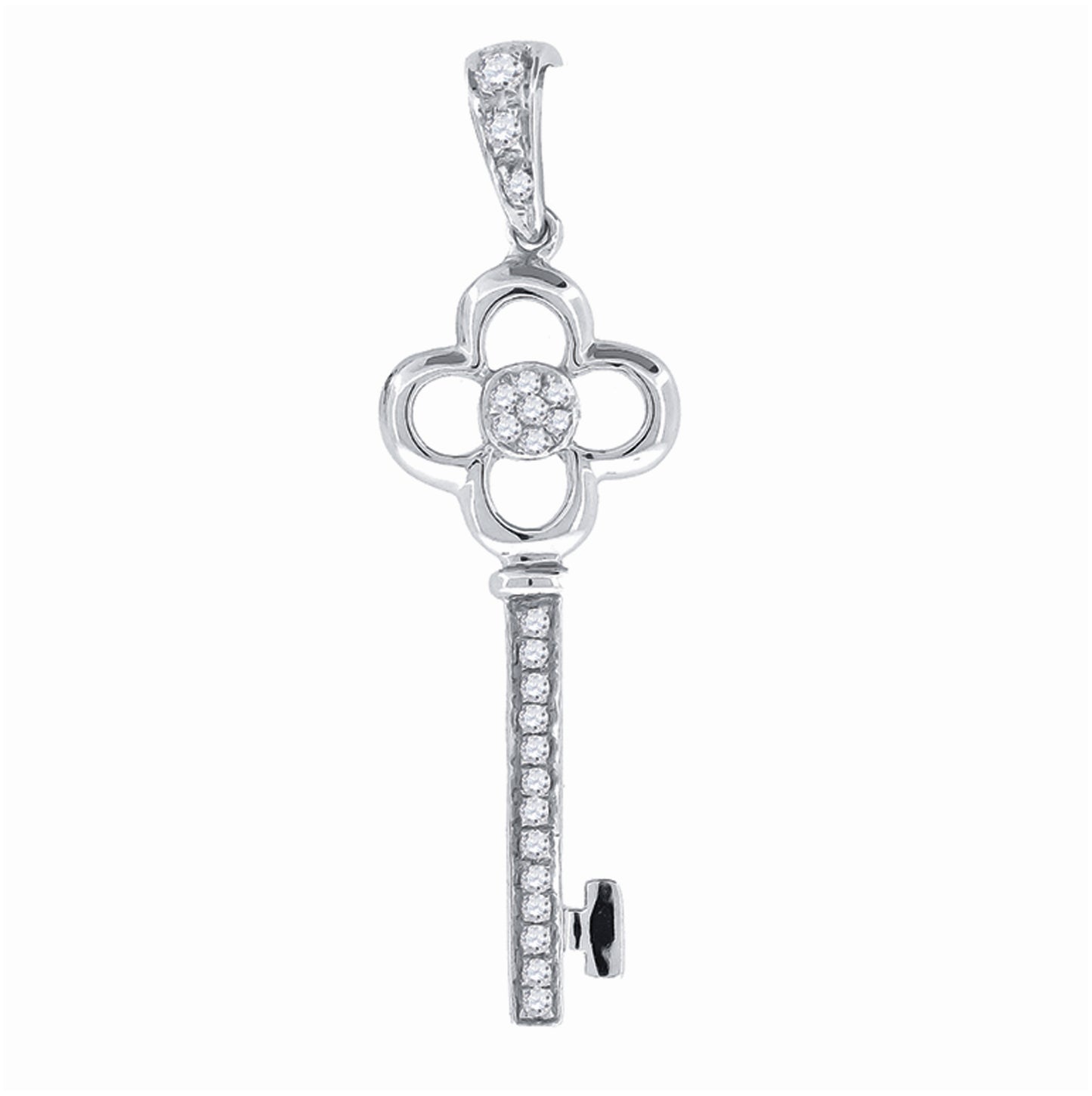 Sterling Silver Womens Cubic-Zirconia Key Charm Pendant