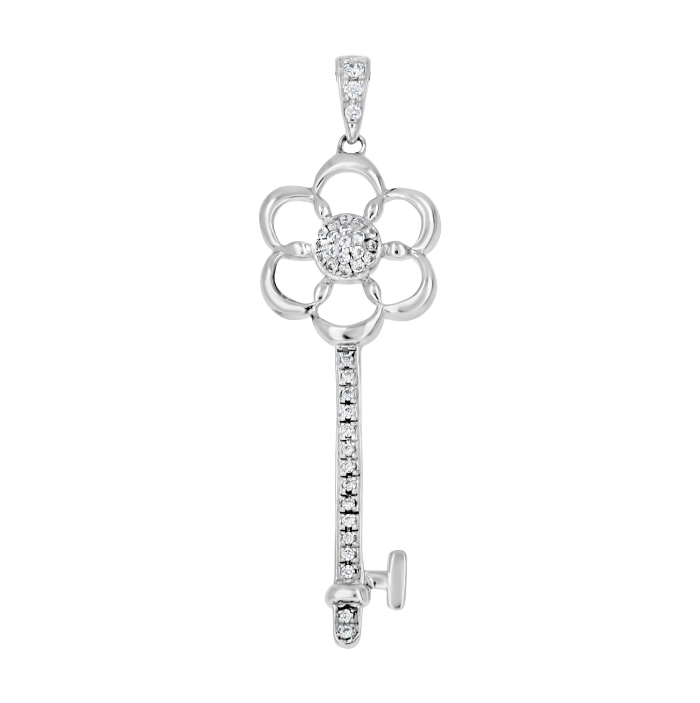Sterling Silver Womens Cubic-Zirconia Flower Key Charm Pendant