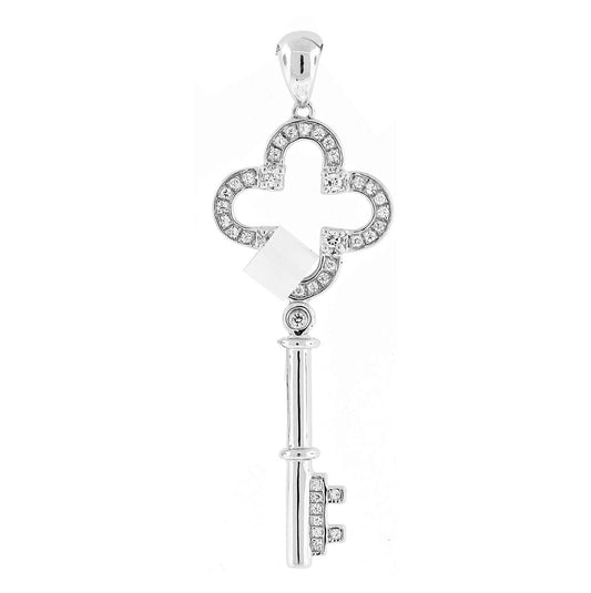 Sterling Silver Womens Cubic-Zirconia Key Charm Pendant