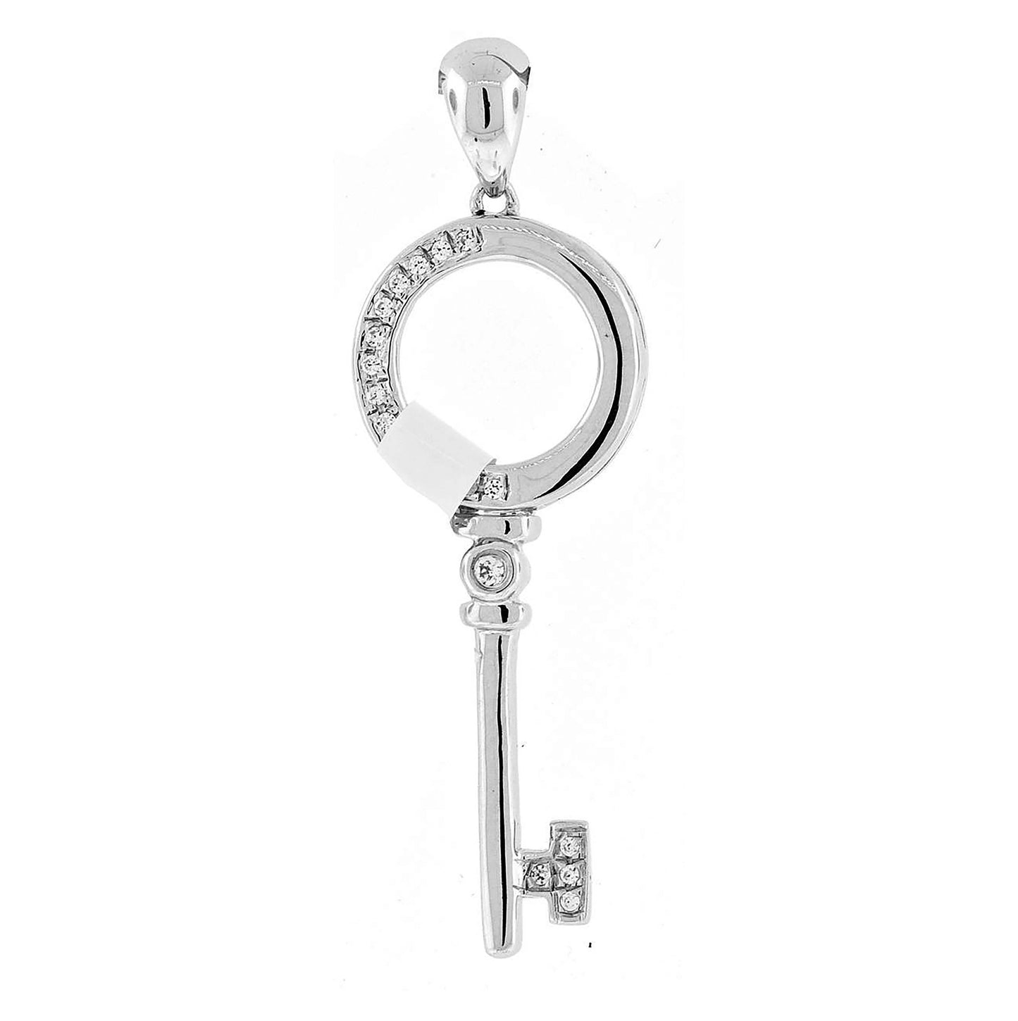 Sterling Silver Womens Cubic-Zirconia Key Charm Pendant