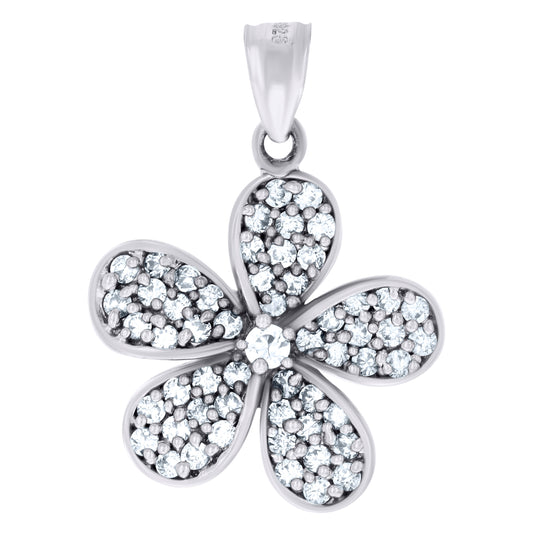 Sterling Silver Women Cubic-Zirconia Flower Fashion Charm Pendant