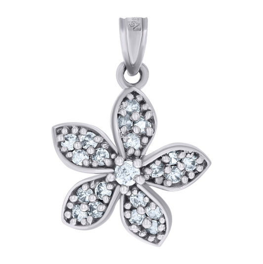 Sterling Silver Womens Cubic-Zirconia Flower Fashion Charm Pendant