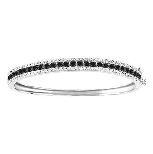 Sterling Silver Womens Black & White Cubic Zirconia 3-Rows Bangle