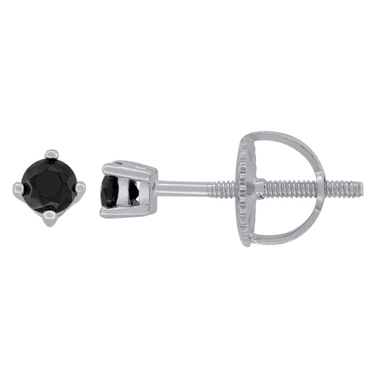 Sterling Silver Womens Black Cubic Zirconia Round Classic Studs Earrings