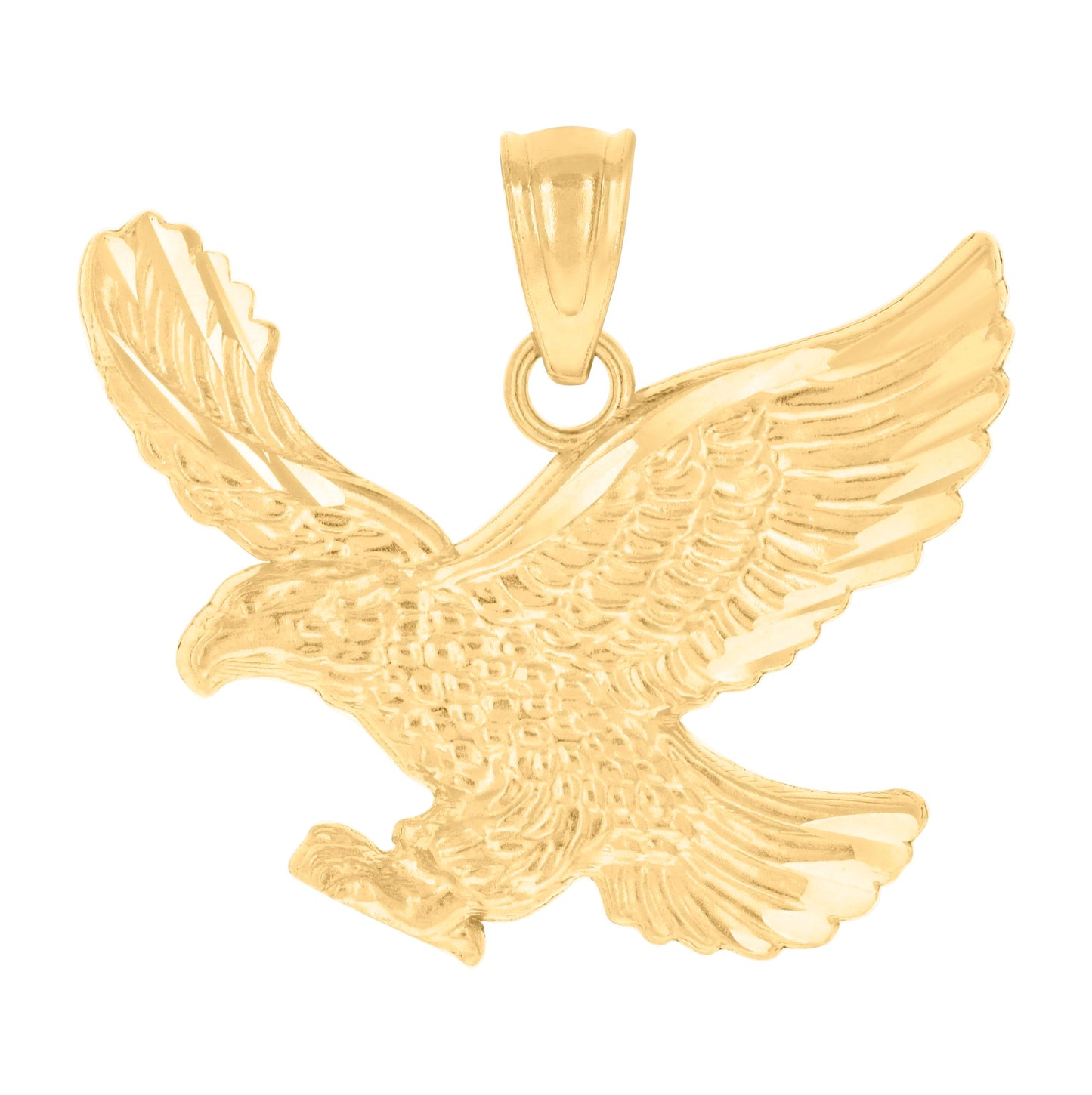10K Yellow Gold Mens Diamond-Cut Flying Eagle Bird Charm Pendant