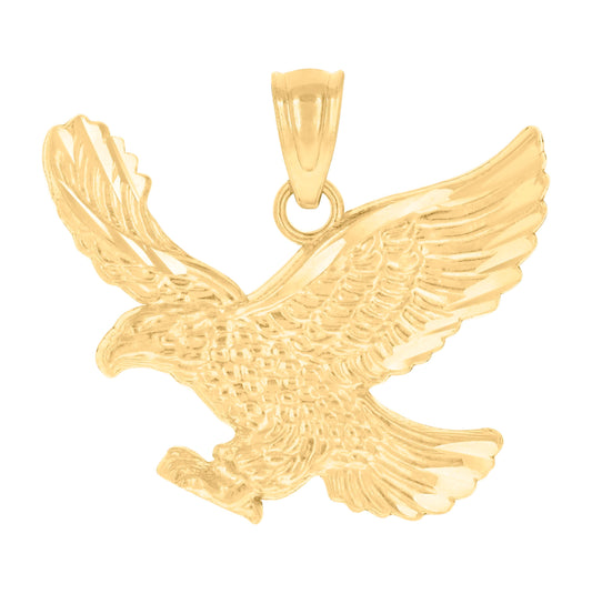 10K Yellow Gold Mens Diamond-Cut Flying Eagle Bird Charm Pendant