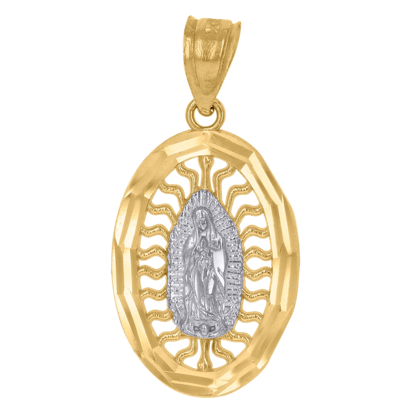 10K Two-Tone Gold Mens Women Diamond-Cut Lady Of Guadalupe Religious Charm Pendant