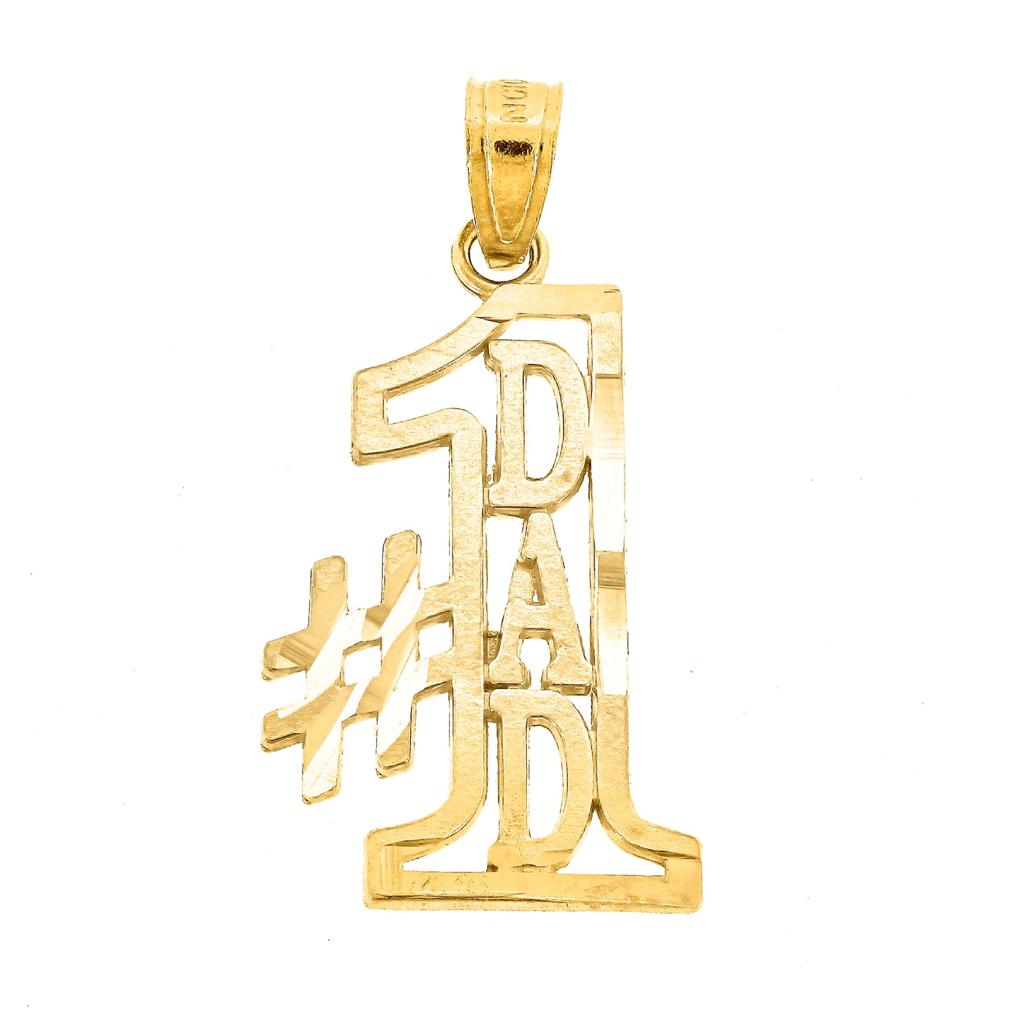 10K Yellow Gold Diamond-Cut Mens No. 1 Dad Letters & Words Charm Pendant