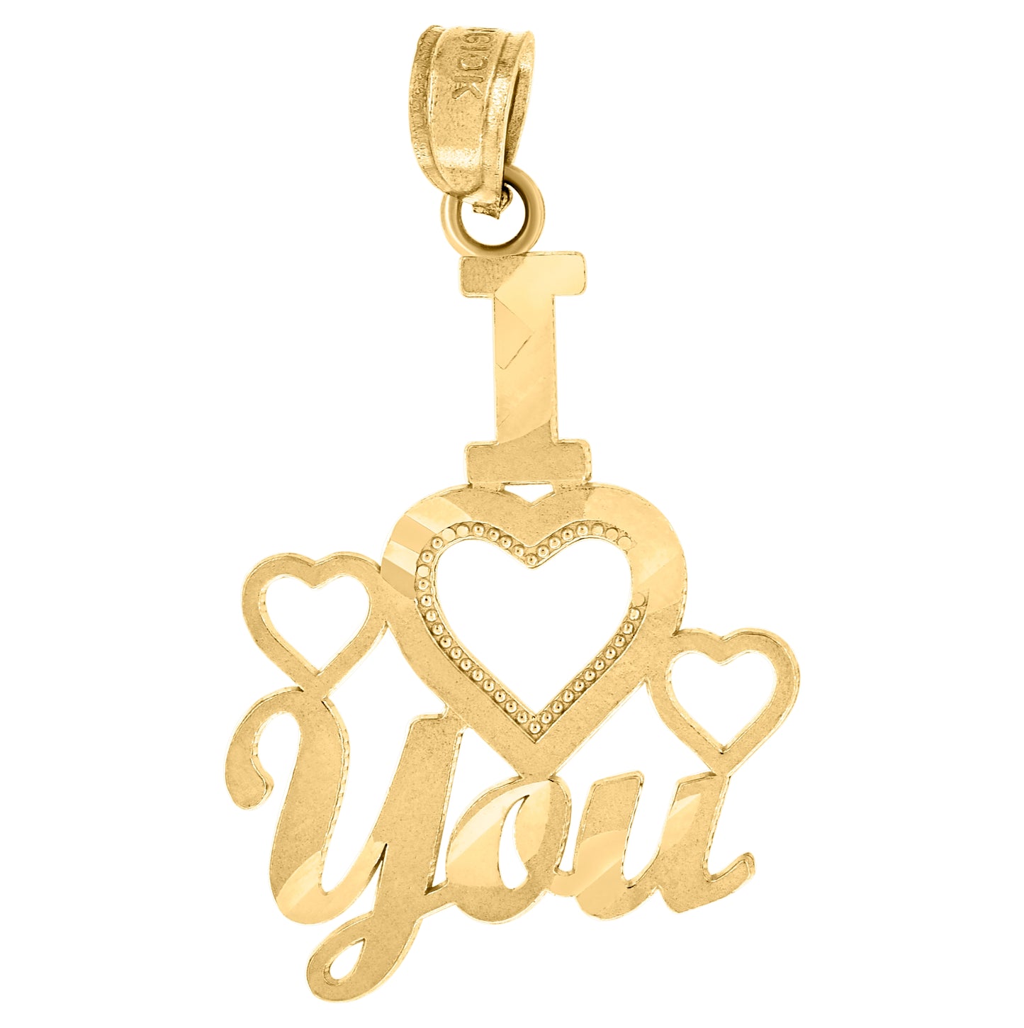 10K Yellow Gold Womens Diamond-Cut I Love You Heart Charm Pendant
