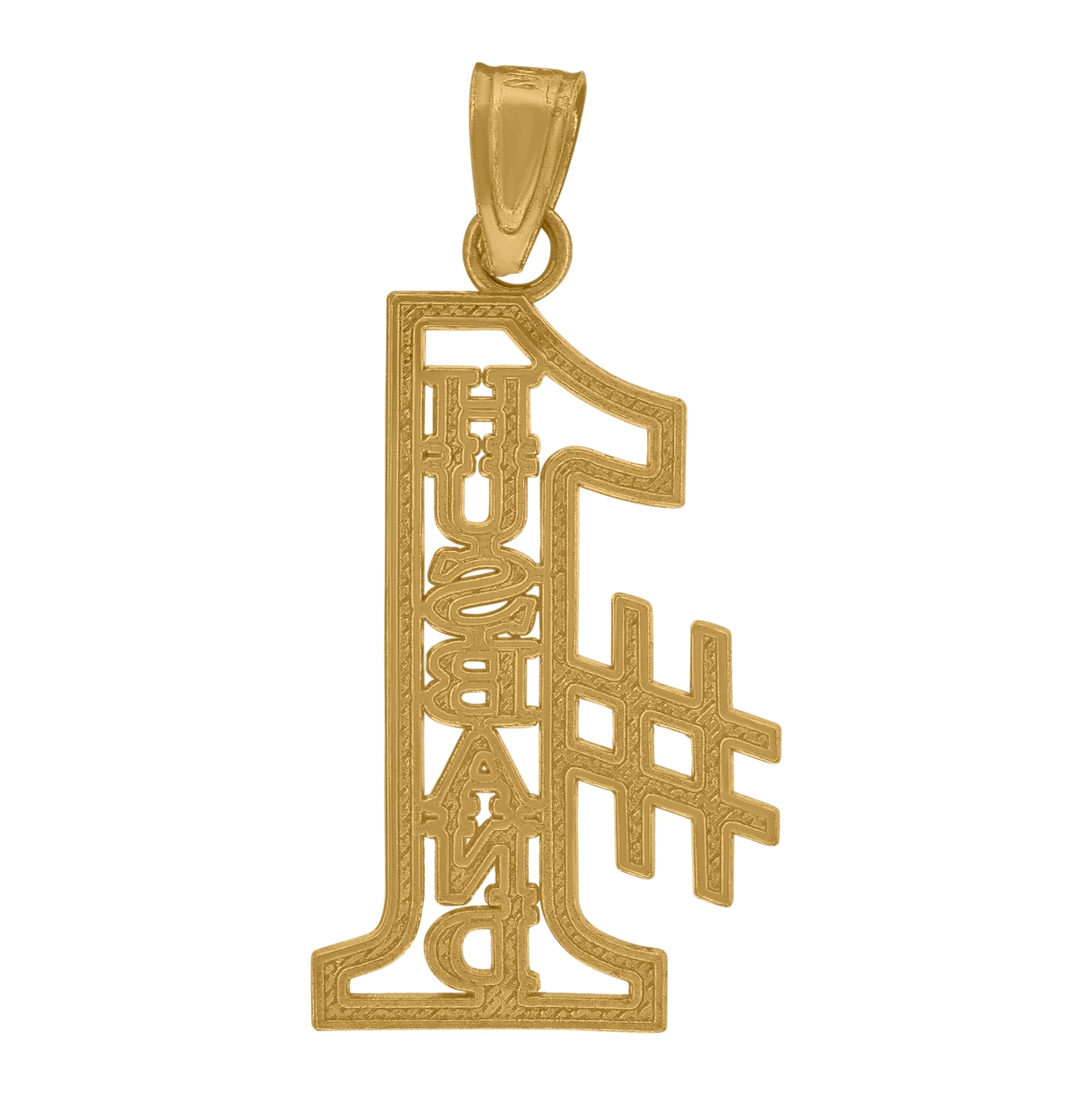 10K Yellow Gold Diamond-Cut Mens No.1 Husband Letters & Words Charm Pendant
