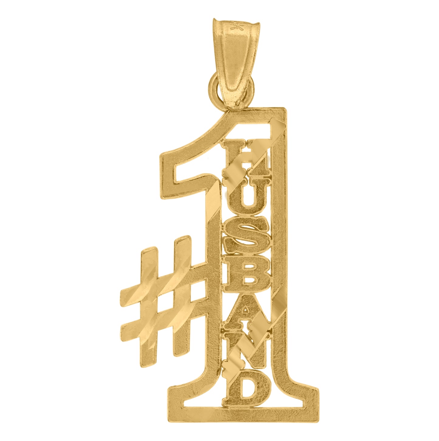 10K Yellow Gold Diamond-Cut Mens No.1 Husband Letters & Words Charm Pendant