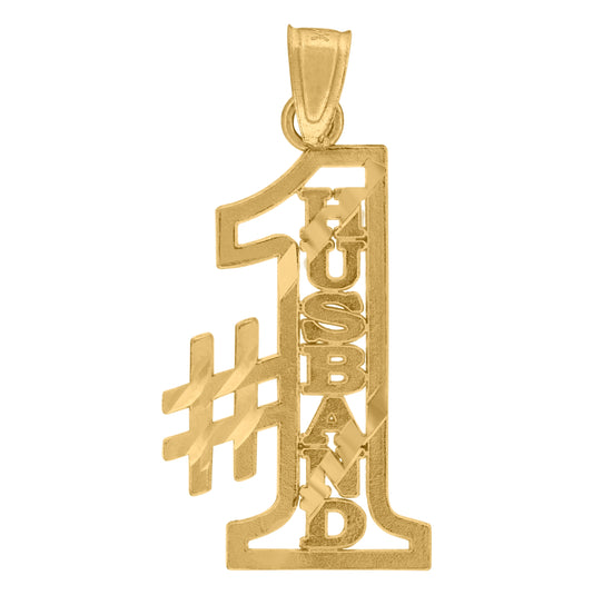 10K Yellow Gold Diamond-Cut Mens No.1 Husband Letters & Words Charm Pendant