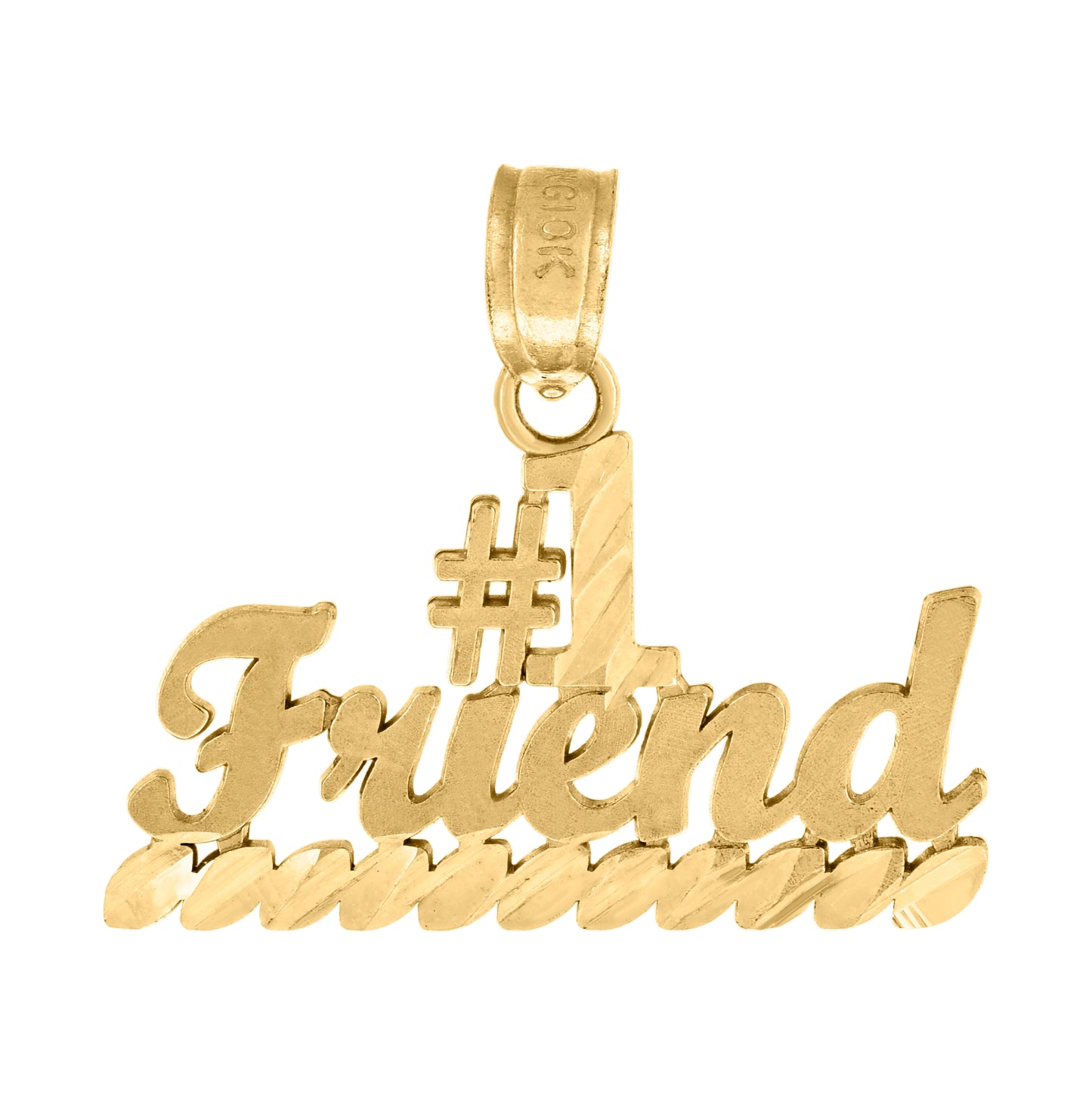 10K Yellow Gold Textured Unisex No. 1 Friend Letters & Words Charm Pendant