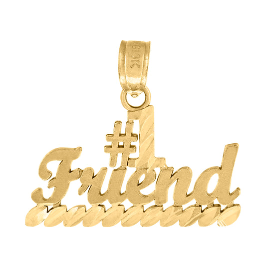 10K Yellow Gold Textured Unisex No. 1 Friend Letters & Words Charm Pendant