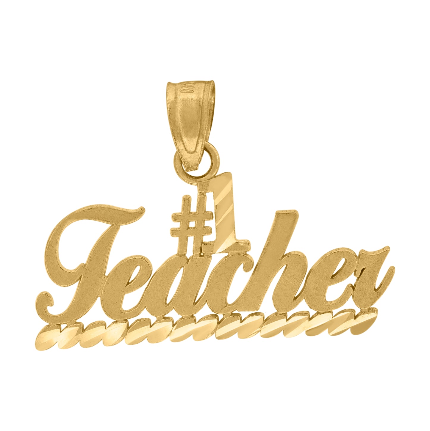 10K Yellow Gold Unisex No.1 Teacher Letters & Words Charm Pendant