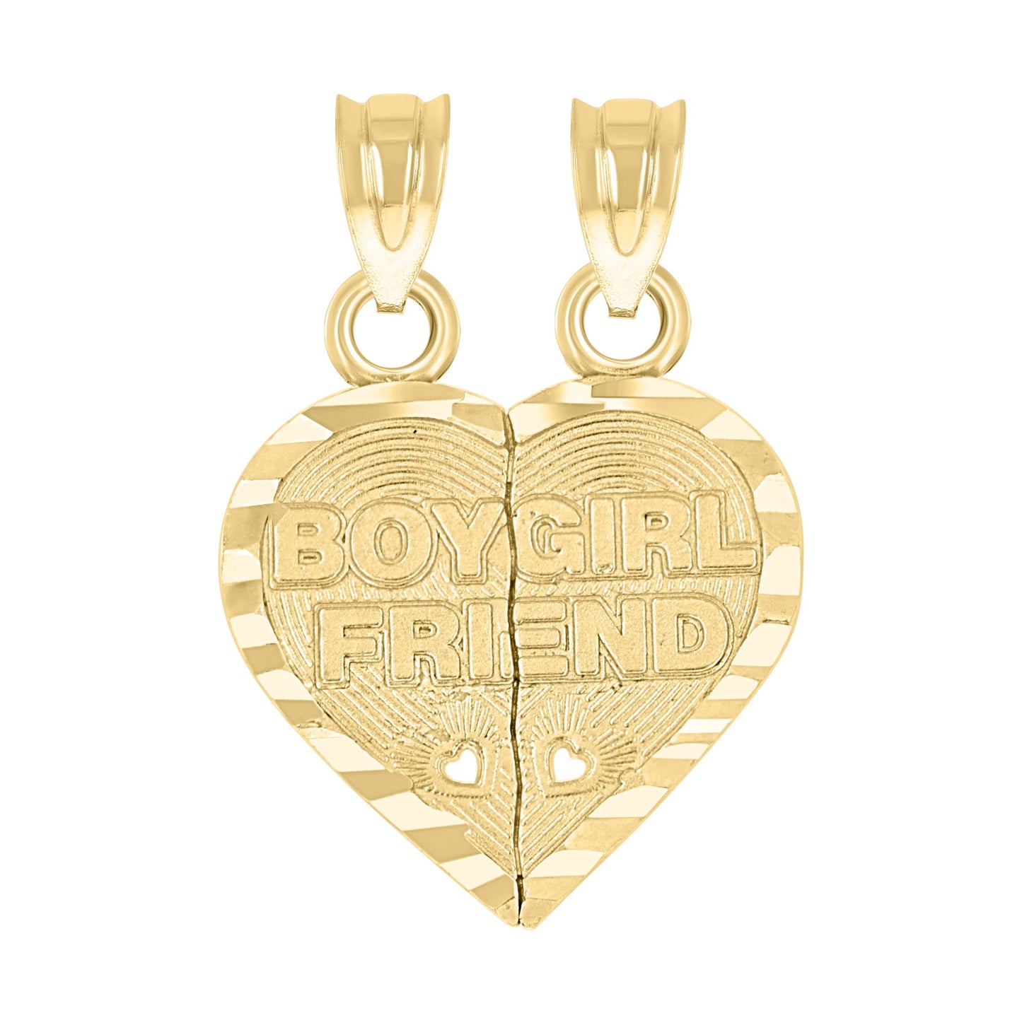 10K Yellow Gold Diamond-Cut Unisex Boy Girl Friend Broken Heart Charm Pendant