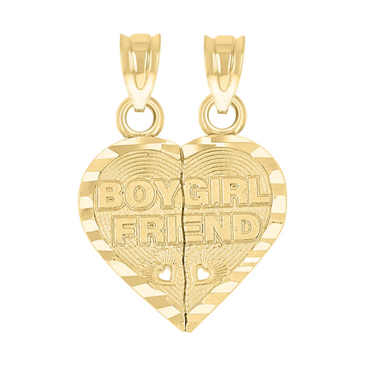 10K Yellow Gold Diamond-Cut Unisex Boy Girl Friend Broken Heart Charm Pendant