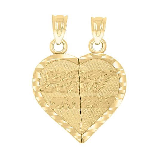 10K Yellow Gold Unisex Diamond-Cut Textured Broken Heart Best Friends Charm Pendant