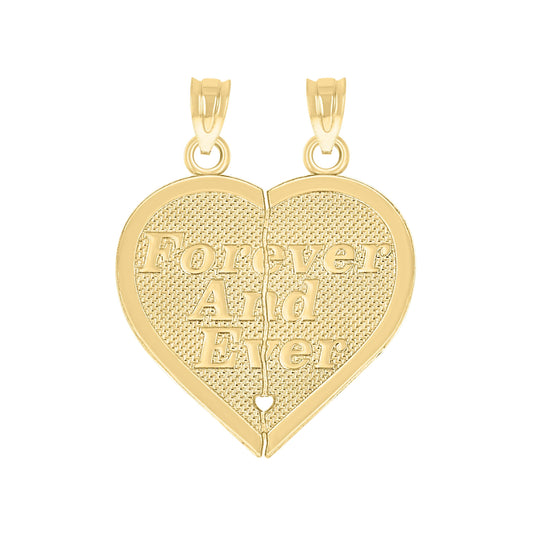10K Gold Diamond-Cut Unisex Friends Apart But Always Together Broken Heart Pendant