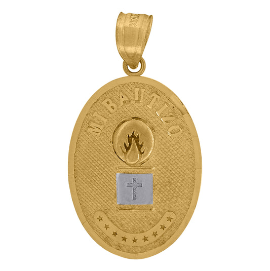 10K Gold Two-Tone Unisex Mi Bautizo My Baptism Oval Cross Religious Pendant