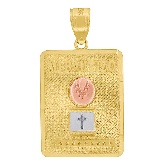 10K Gold Two-Tone Unisex Mi Bautizo My Baptism Square Cross Religious Pendant