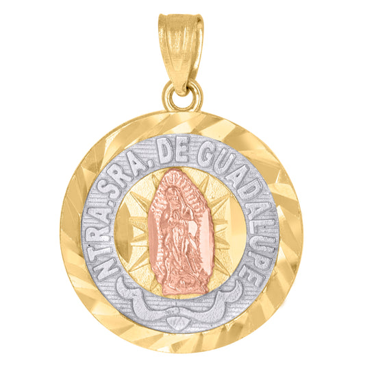 10K Tri-Color Gold Unisex Guadalupe Religious Medallion Charm Pendant