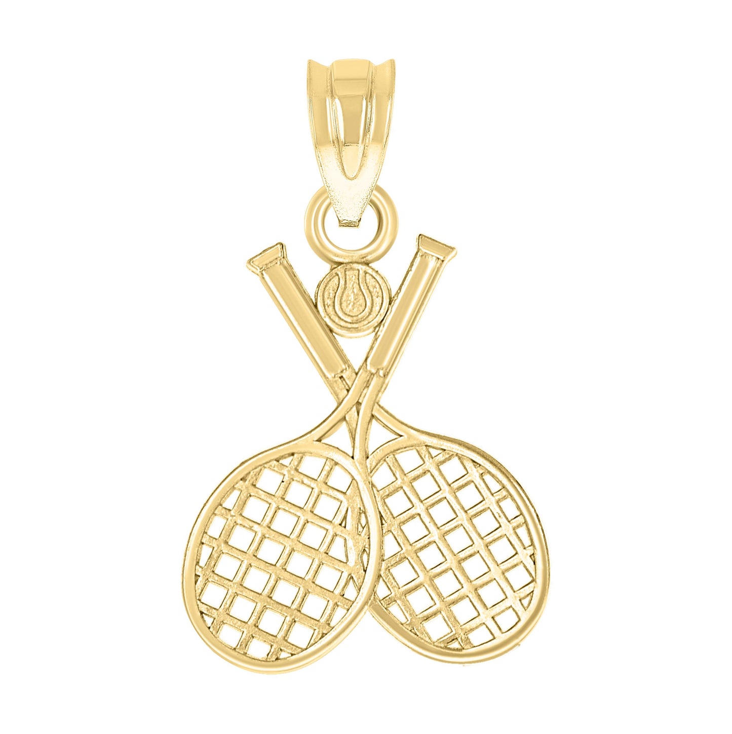 10K Yellow Gold Unisex Tennis Racquets Ball Sports Charm Pendant