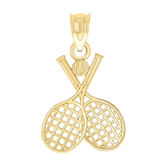 10K Yellow Gold Unisex Tennis Racquets Ball Sports Charm Pendant