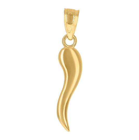 10K Yellow Gold Unisex Italian Horn Good Luck Charm Pendant