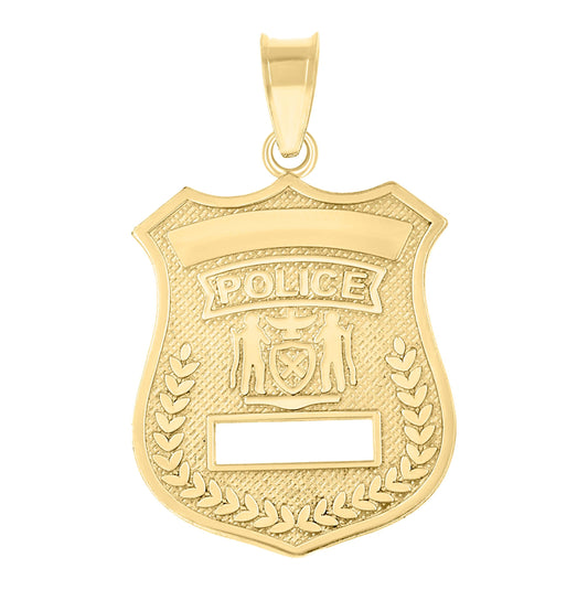 10K Yellow Gold Textured Unisex Police Badge Charm Pendant