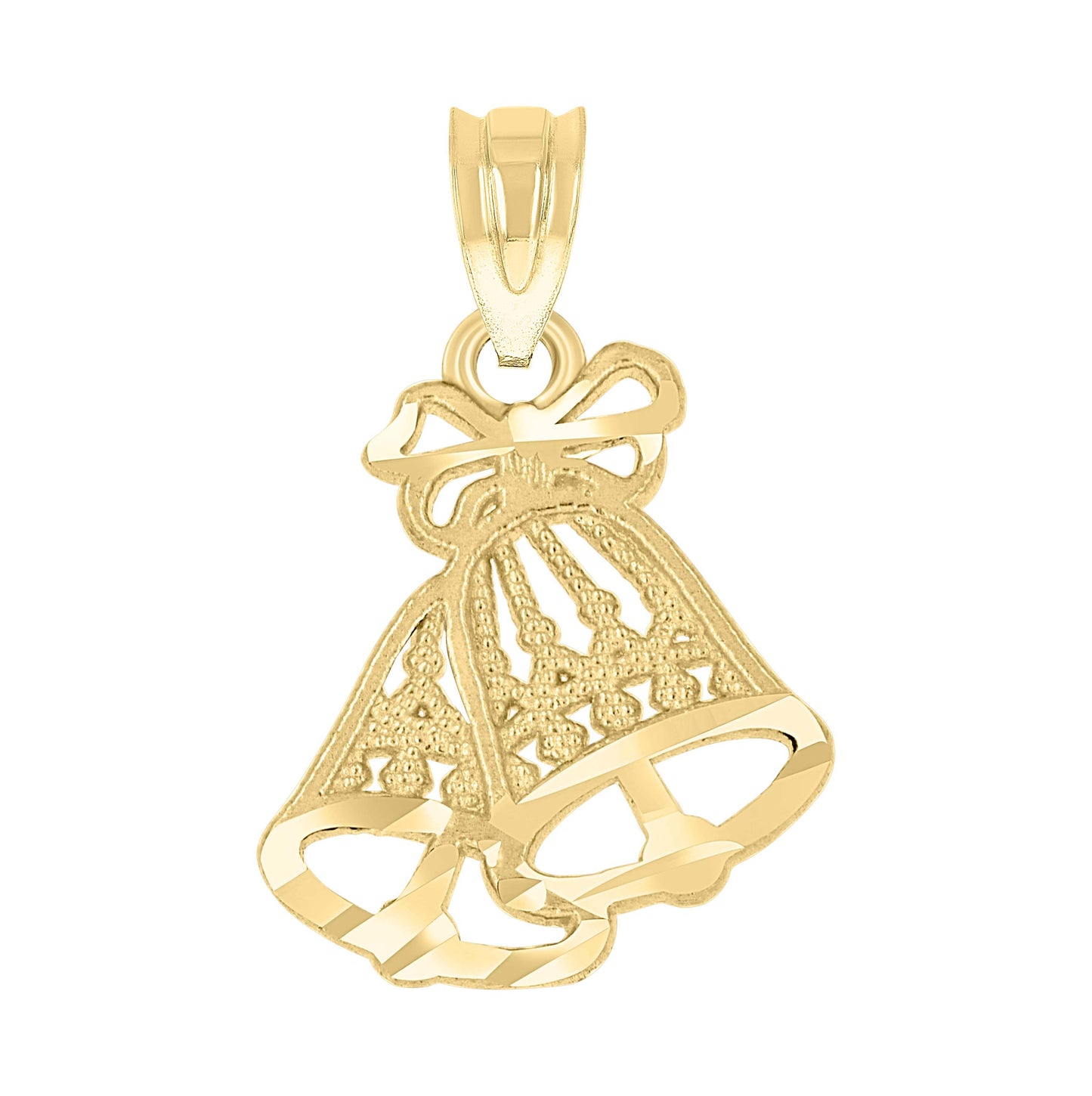 10K Yellow Gold Diamond-Cut Womens Bells Luck Charm Pendant