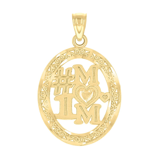 10K Two-Tone Gold Womens #1 Mom Heart Oval Charm Pendant