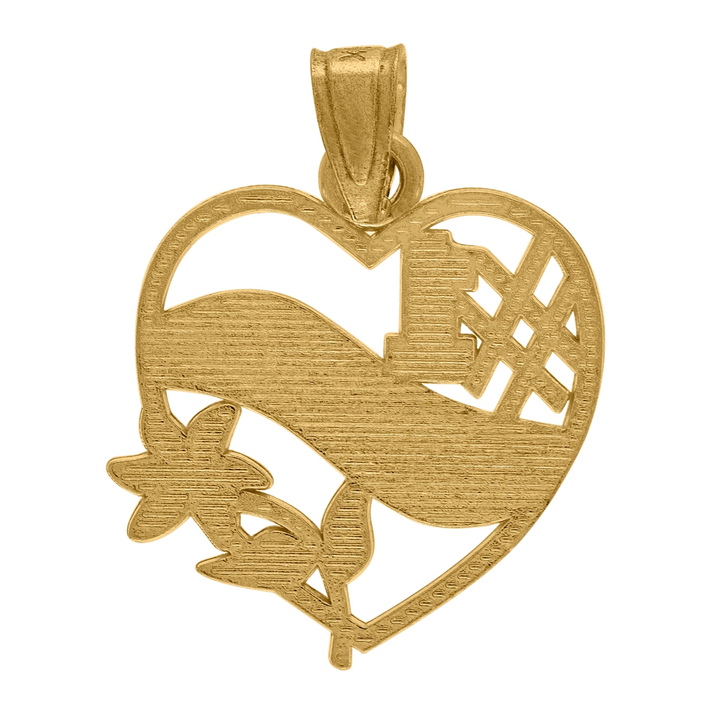 10K Two-Tone Gold Womens Diamond-Cut #1 Mother Heart Charm Pendant