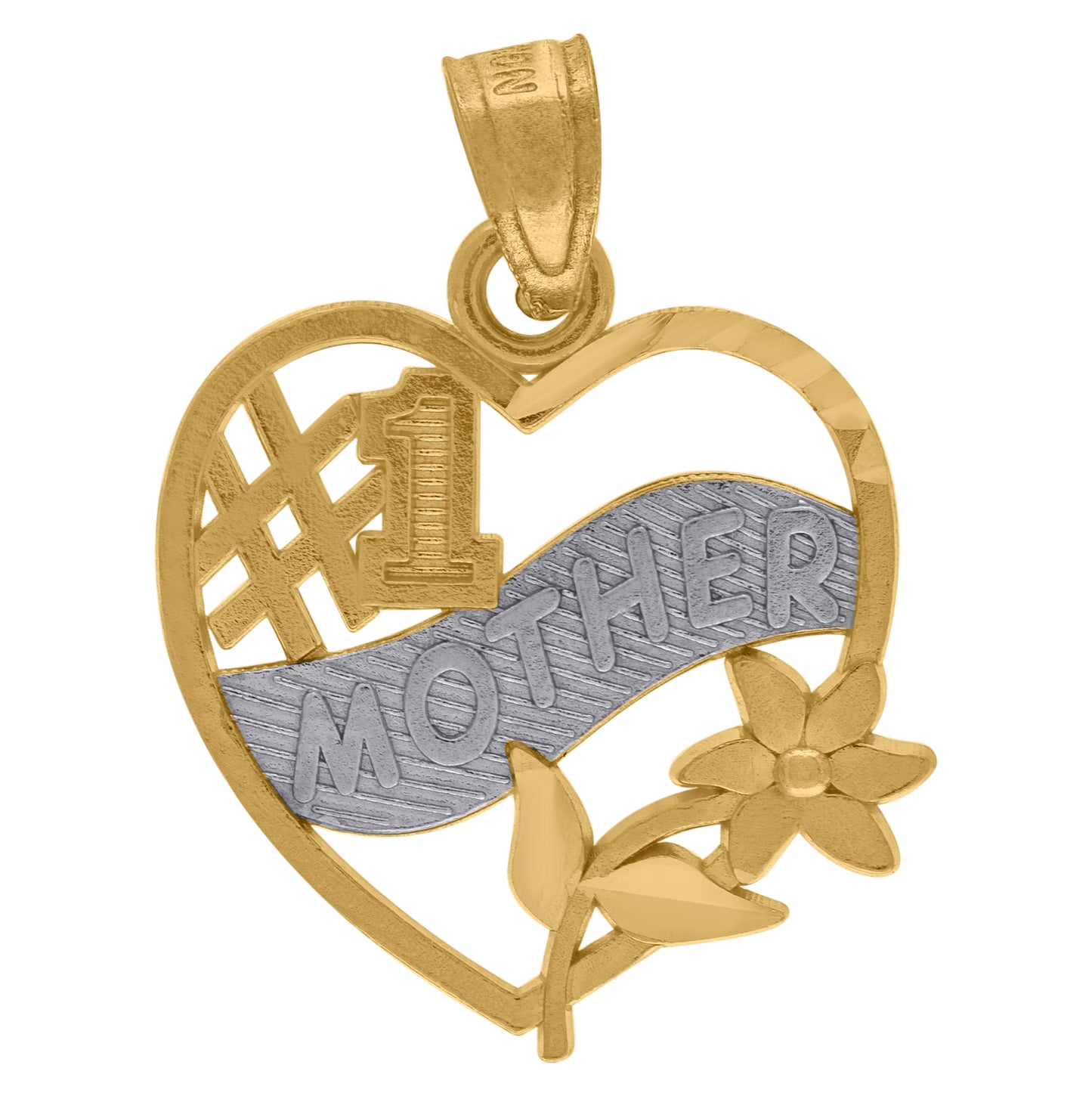 10K Two-Tone Gold Womens Diamond-Cut #1 Mother Heart Charm Pendant