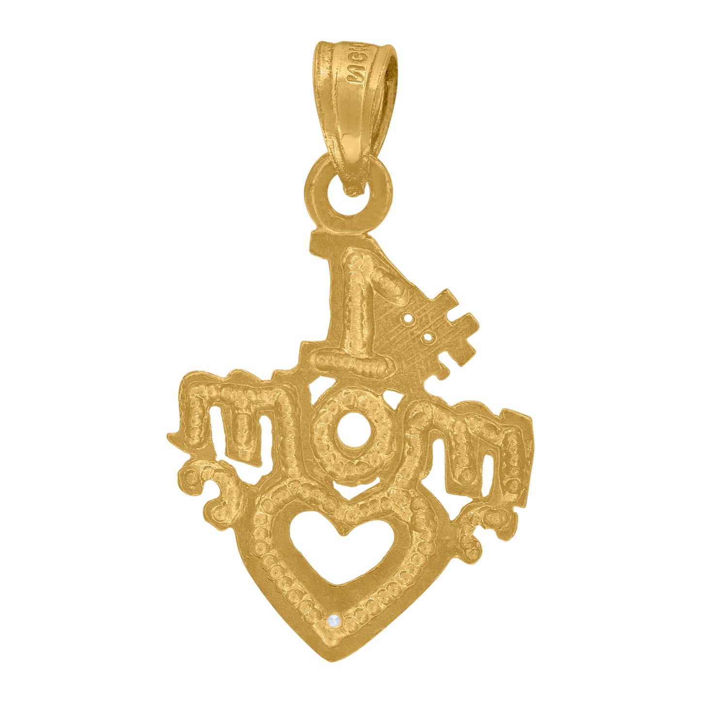 10K Two-Tone Gold Womens Diamond-Cut #1 Mom Heart Charm Pendant