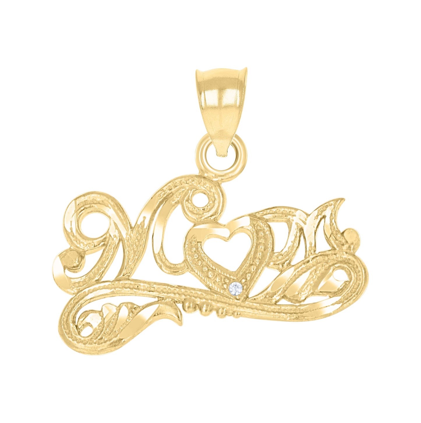 10K Two-Tone Gold Womens Textured Mom Heart Charm Pendant