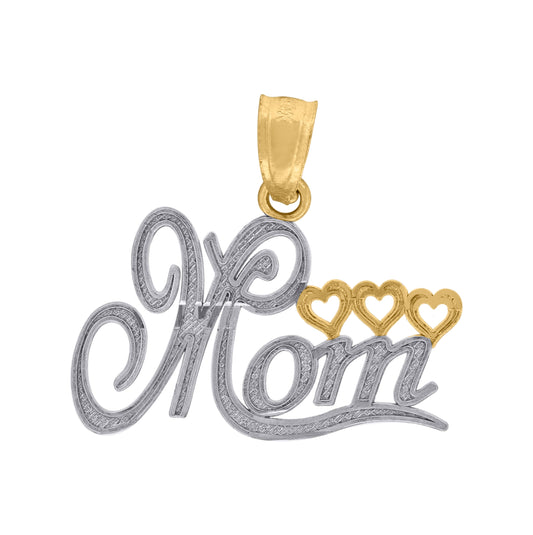 10K Two-Tone Gold Womens Textured Mom Heart Charm Pendant