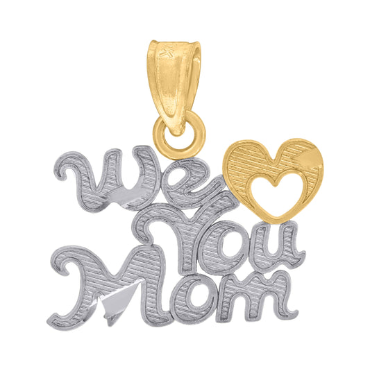 10K Gold Two-Tone Womens We Love You Mom Heart Charm Pendant