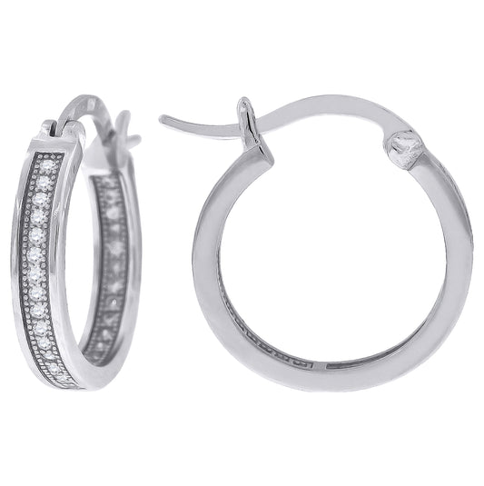 Sterling Silver Or Yellow-Tone Womens Cubic Zirconia Single Row Migraine Huggie Hoop Earrings