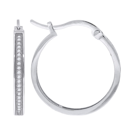 Sterling Silver Or Yellow-Tone Womens Cubic Zirconia Single Row Migraine Huggie Hoop Earrings