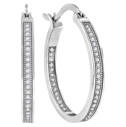 Sterling Silver Or Yellow-Tone Womens Cubic Zirconia Single Row Hoop Earrings