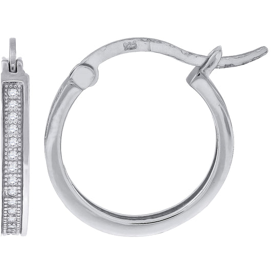 Sterling Silver Or Yellow-Tone Womens Cubic Zirconia Single Row Migraine Huggie Hoop Earrings