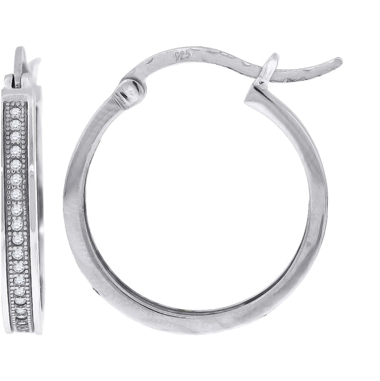 Sterling Silver Or Yellow-Tone Womens Cubic Zirconia Single Row Migraine Huggie Hoop Earrings