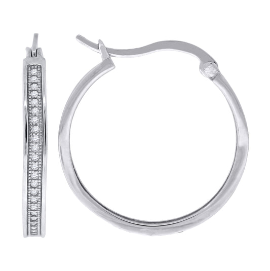Sterling Silver Womens Cubic Zirconia Single Row Migraine Huggie Hoop Earrings