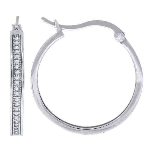 Sterling Silver Or Yellow-Tone Womens Cubic Zirconia Single Row Migraine Huggie Hoop Earrings
