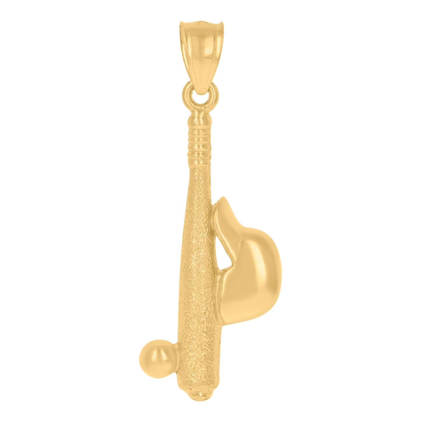 10K Yellow Gold Diamond-Cut Textured Mens Baseball Bat Ball Cap Sports Charm Pendant