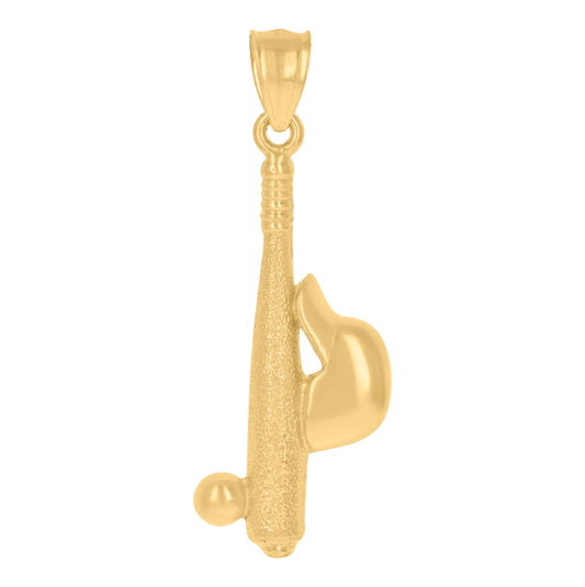 10K Yellow Gold Diamond-Cut Textured Mens Baseball Bat Ball Cap Sports Charm Pendant