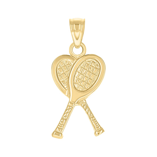 10K Yellow Gold Diamond-Cut Unisex Tennis Racquets Sports Charm Pendant